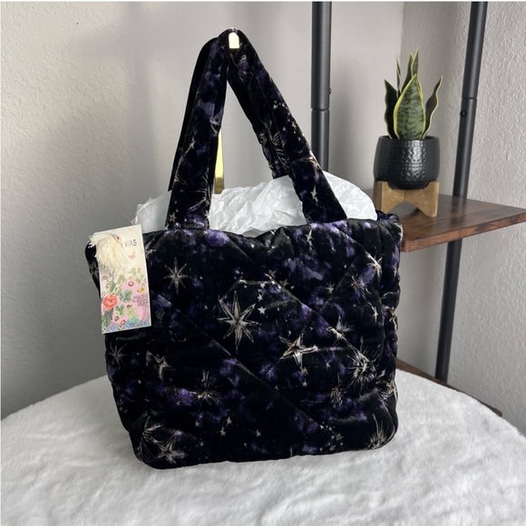 ⭐️🌴NWT Johnny Was Los Angeles Stardust Quilted Velvet Tote Designer Logo Purse - Picture 3 of 7